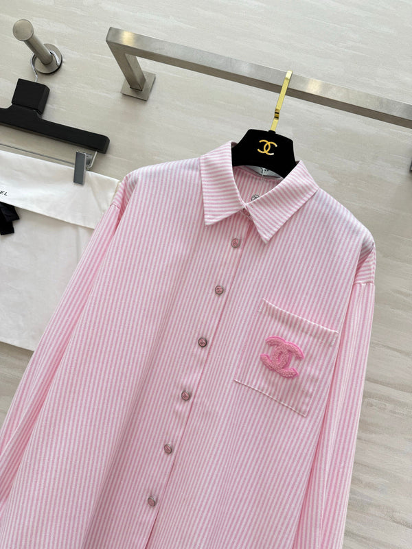 CC 26s Striped Long-Sleeve Shirt Pink Cotton 414115