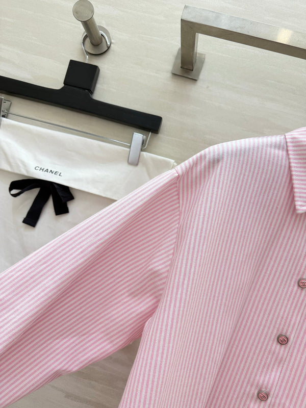 CC 26s Striped Long-Sleeve Shirt Pink Cotton 414115