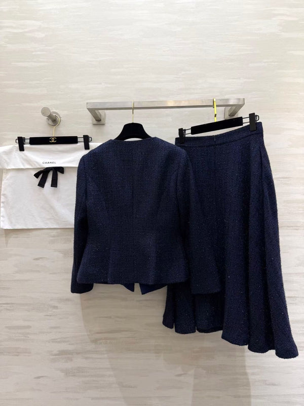 CC 26S Navy Lurex Tweed Skirt Suit Set 428174