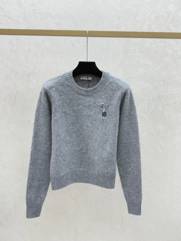 Loewe 2025 Round Neck Embroidered Logo Sweater Wool