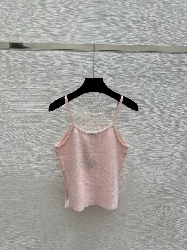 Miumiu 2026 Knitted Camisole White and Pink Tencel Cotton 136085