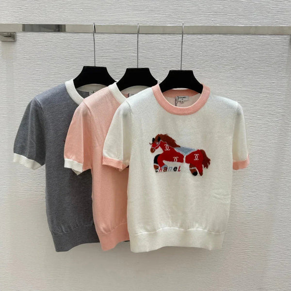 CC 2026 Horse Pattern Knit Short-Sleeve Shirt Cotton 685978