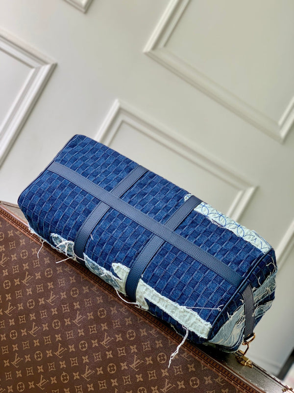 LV 2025 Keepall Bandoulière 50 Bag Blue Denim Cowhide 346569