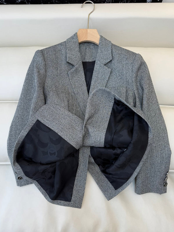 Chanel 2025 Blazer With Belt Gray Black Polyester Wool