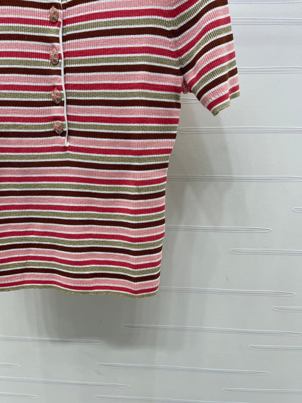 CC Synchronized Striped Knit Short-Sleeve Top Multicolor Tencel 351045