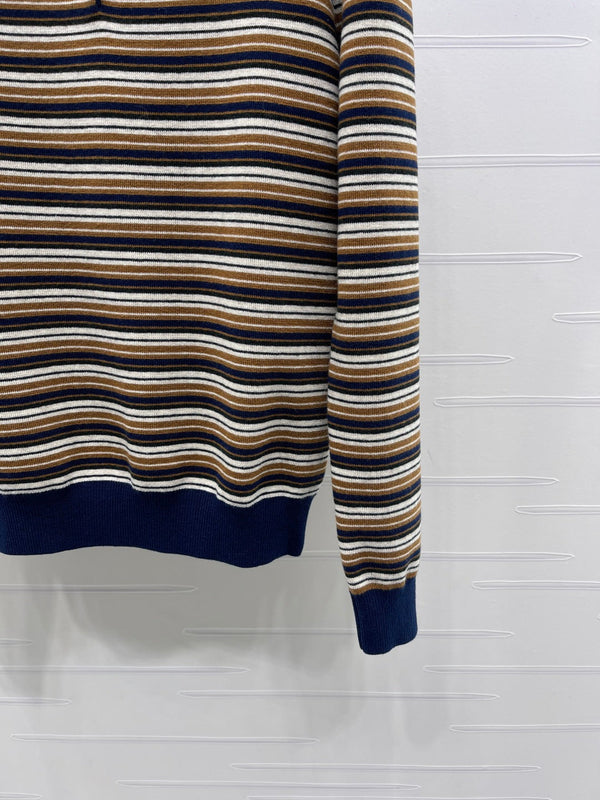 Miu Miu Striped Logo Polo Shirt beige and brown virgin wool 340970