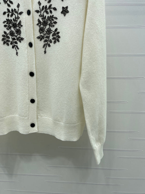 CD SS26 Beaded Floral Cardigan Ivory Wool 351064
