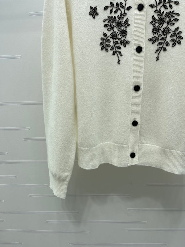CD SS26 Beaded Floral Cardigan Ivory Wool 351064