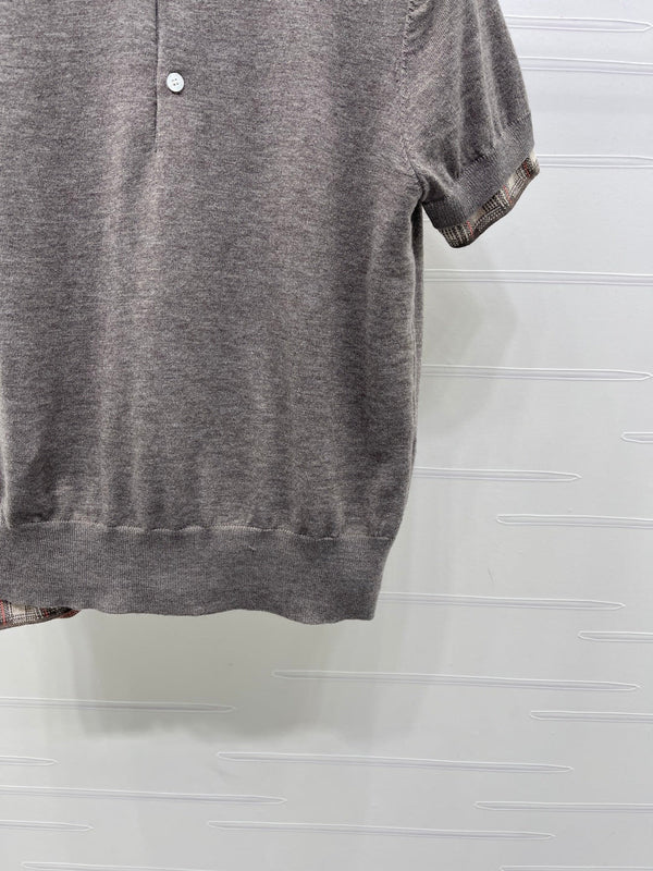 Miu Half-Open Short-Sleeve Shirt Grey Knit 343425