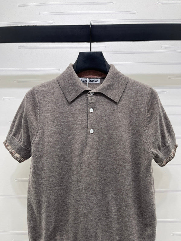 Miu Half-Open Short-Sleeve Shirt Grey Knit 343425