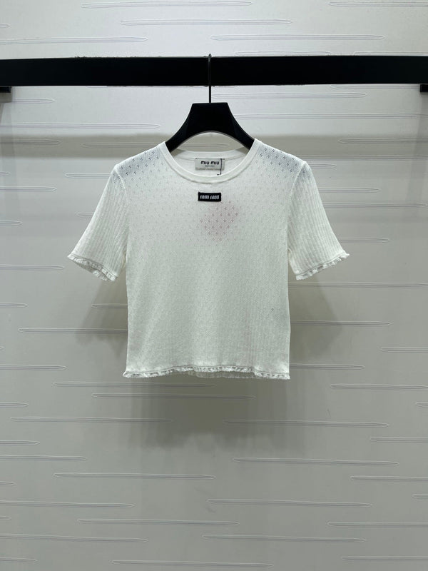 Miu Neck Short-Sleeved Top Linen Silk 392700