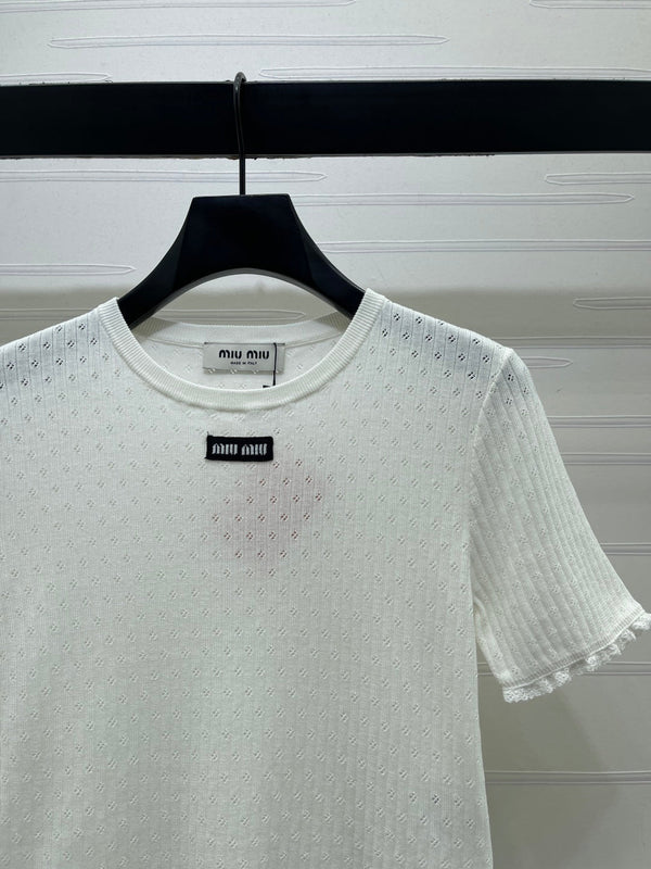 Miu Neck Short-Sleeved Top Linen Silk 392700