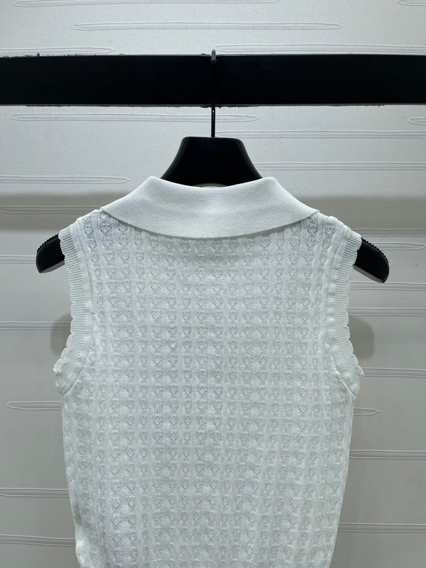 CD Collared Knit Vest White Wool Acrylic Nylon Polyester 397479