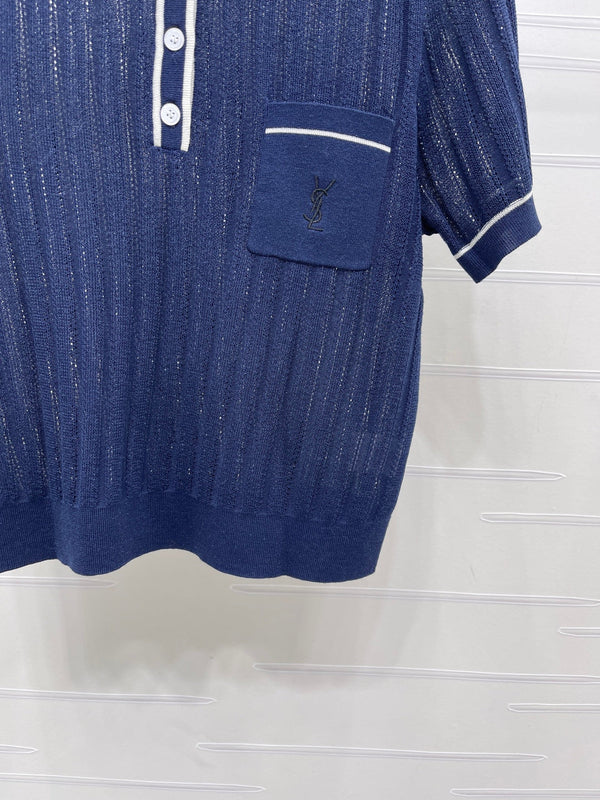 YSL 26s Knit Short-Sleeved Top Silk Linen 401585