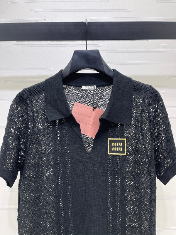 Miu 26s Knit Short-Sleeved Top Black Viscose 423895