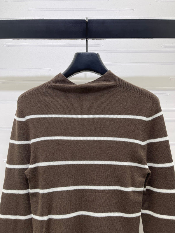CL 26s High-Neck Striped Knit Long Sleeve Tencel 423875