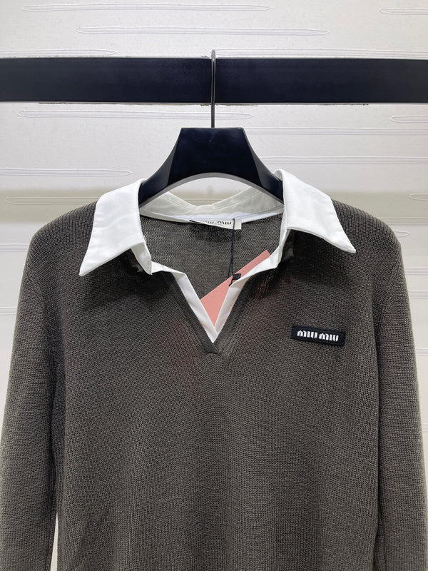 Miu 26s Long-Sleeve Knit Polo Wool Blend 427253