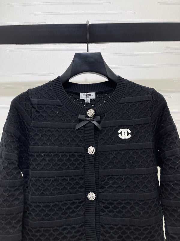 CC 26s Bow Detail Open-Knit Cardigan Wool Blend 427249
