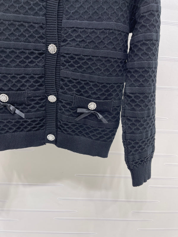 CC 26s Bow Detail Open-Knit Cardigan Wool Blend 427249