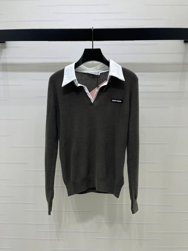 Miu 26s Long-Sleeve Knit Polo Wool Blend 427253