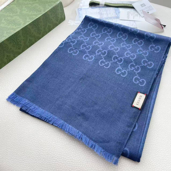 GG Houndstooth Scarf 180CM Blue Cashmere 288128