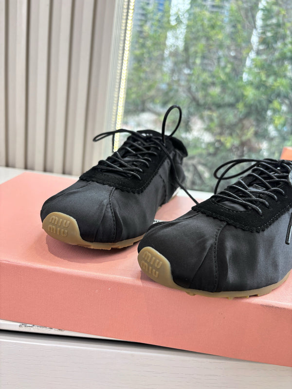 Miu Plume Sneakers Black Satin Suede 549132