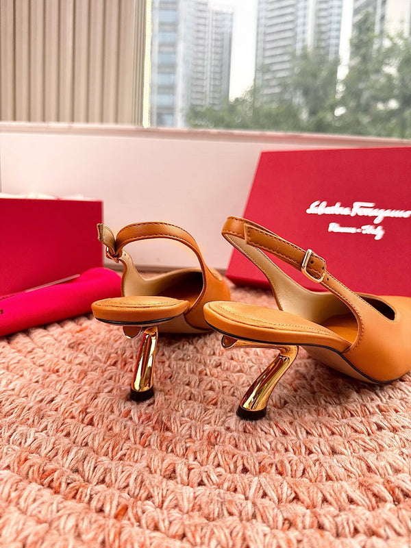 Ferragamo Salvatore Slingback Light Brown Sheepskin 760458