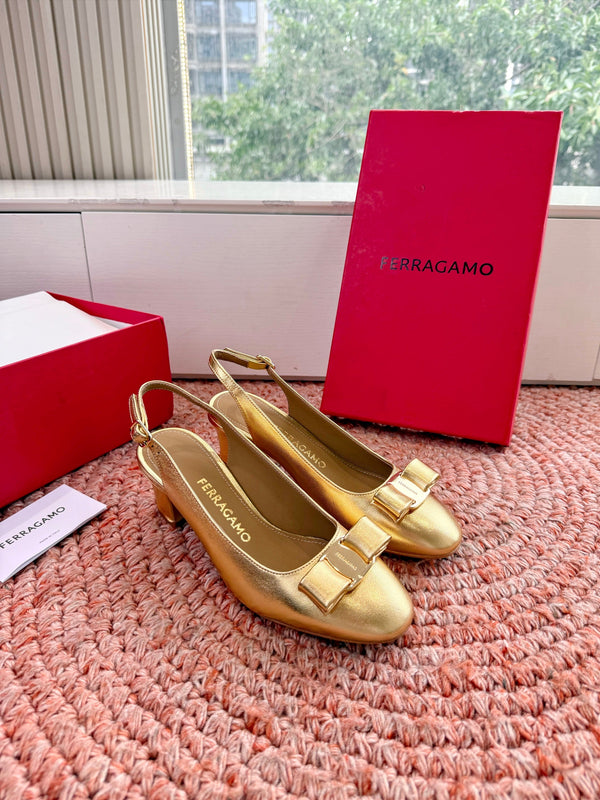 Ferragamo Vara Slingback Gold Sheepskin 760462