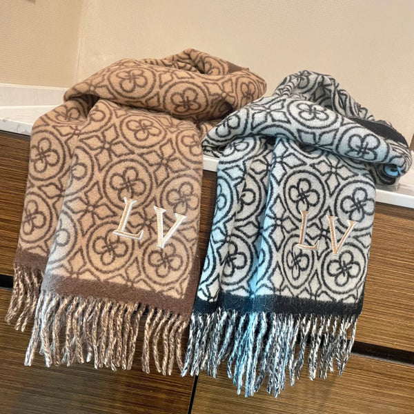 LV 25s Scarf 200cm Black White Woolen 973137