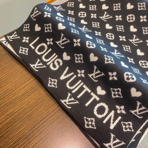 LV Latest Style Scarf 180cm Black Knitted Cashmere 973139