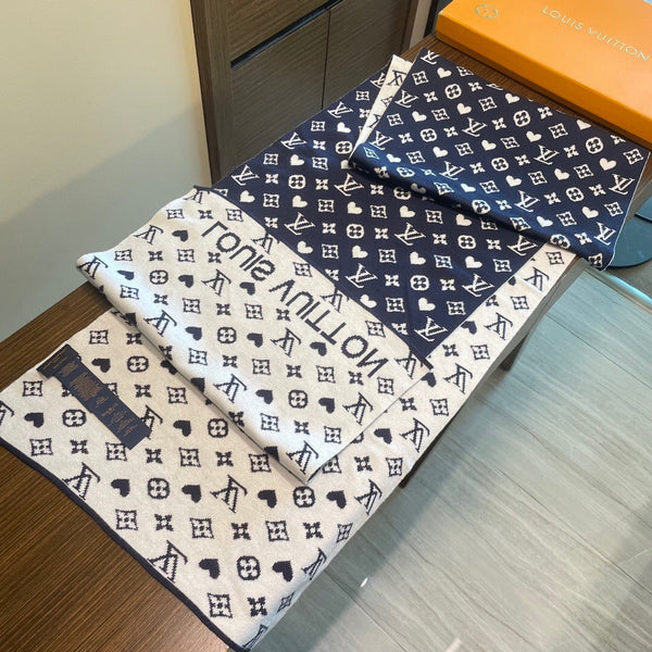 LV Latest Style Scarf 180cm Dark Blue Knitted Cashmere 973140