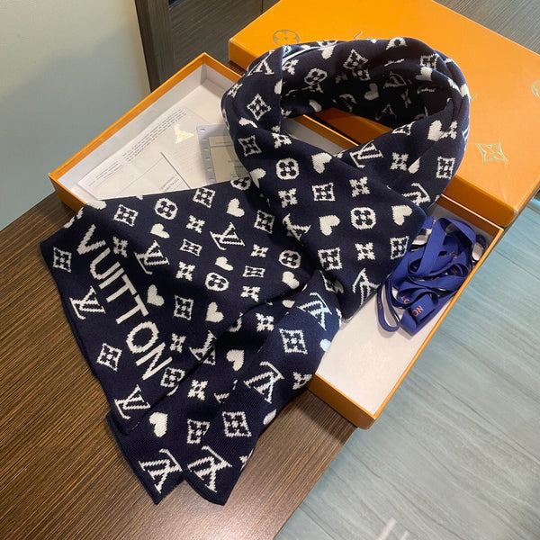 LV Latest Style Scarf 180cm Dark Blue Knitted Cashmere 973140