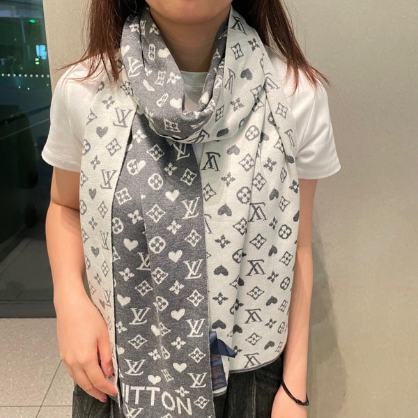 LV Latest Style Scarf 180cm Gray Knitted Cashmere 973141