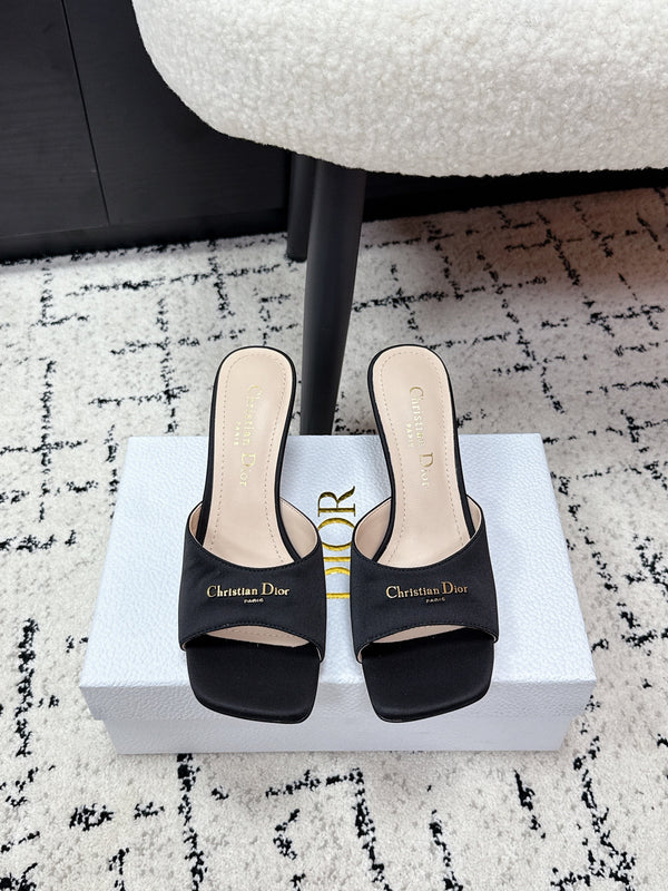 CD Square-Toed Sandal Black Satin 617518
