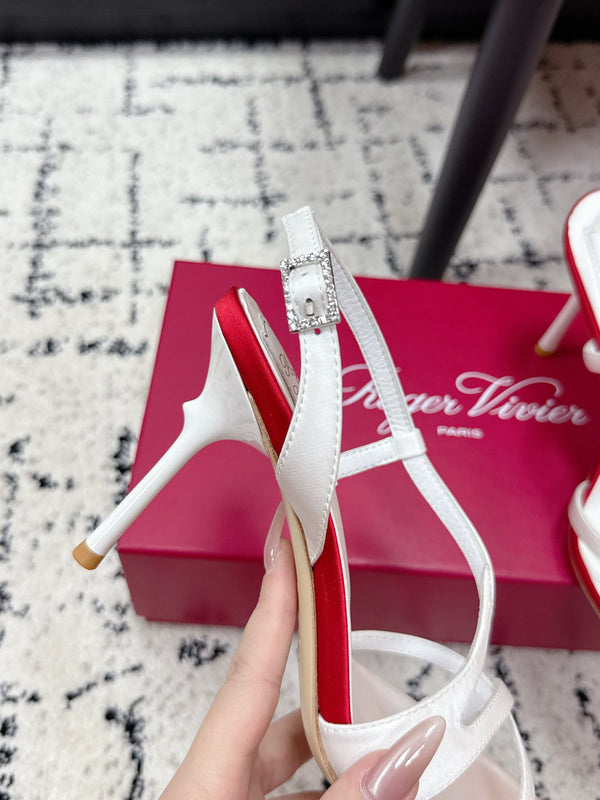RV Rose Vivier Sandals 10cm White Satin 617303