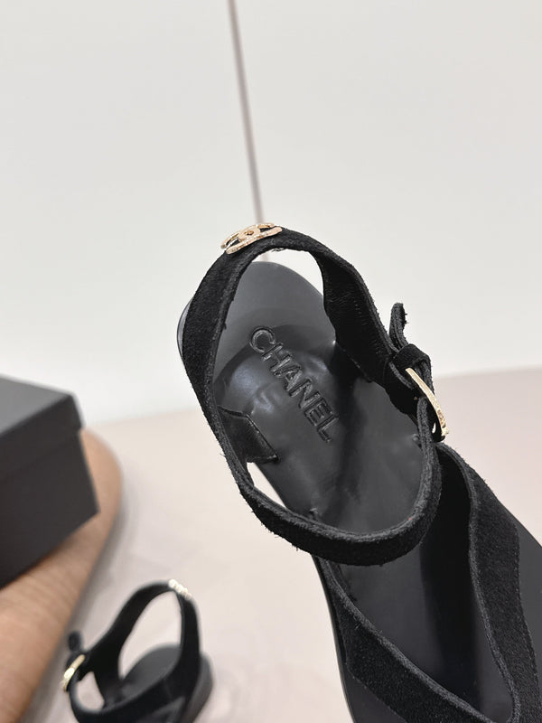 CC 26s Round-Toe Flip-Flops Black Suede 738035