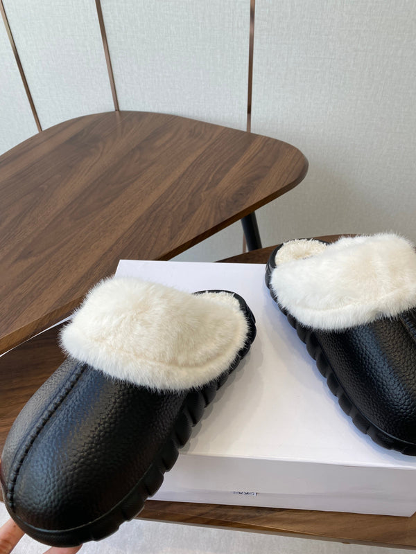 Loewe slippers black leather wool 477788