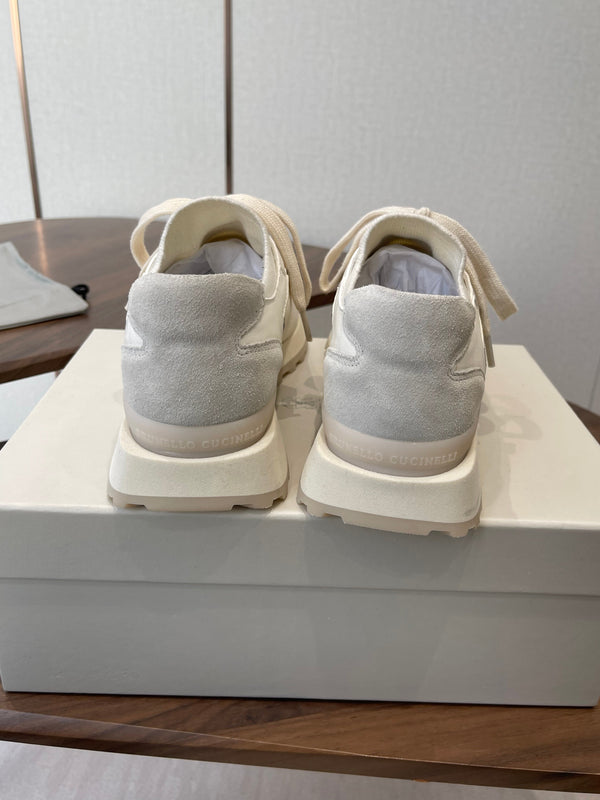 Brunello Runners With Shiny Eyelets White Suede Cotton 624468