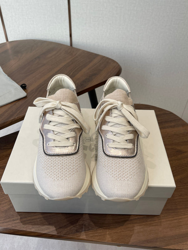 Brunello Runners With Shiny Eyelets Light Grey Suede Cotton 624471