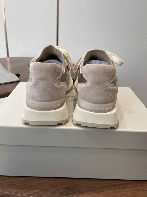 Brunello Runners With Shiny Eyelets Light Grey Suede Cotton 624471