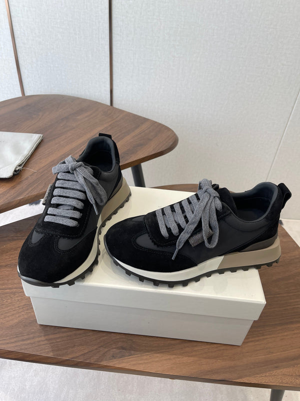 Brunello Flannel Runners With Monili Black Suede 624479