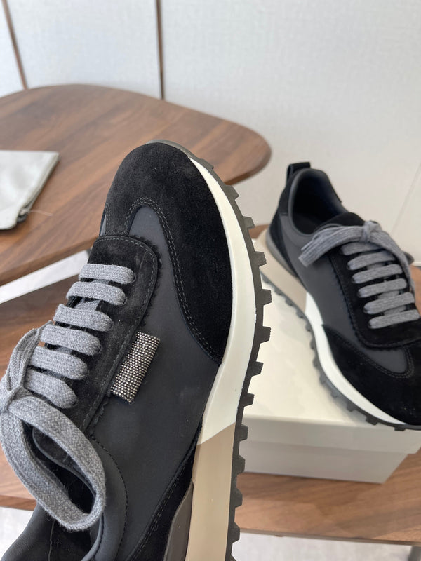 Brunello Flannel Runners With Monili Black Suede 624479