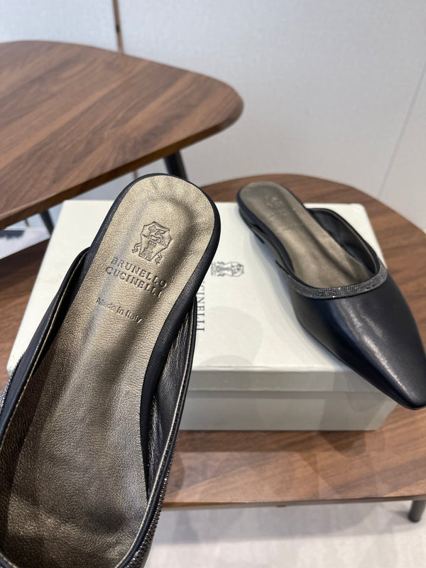 Brunello Monili-chain Mules Black Leather 624507
