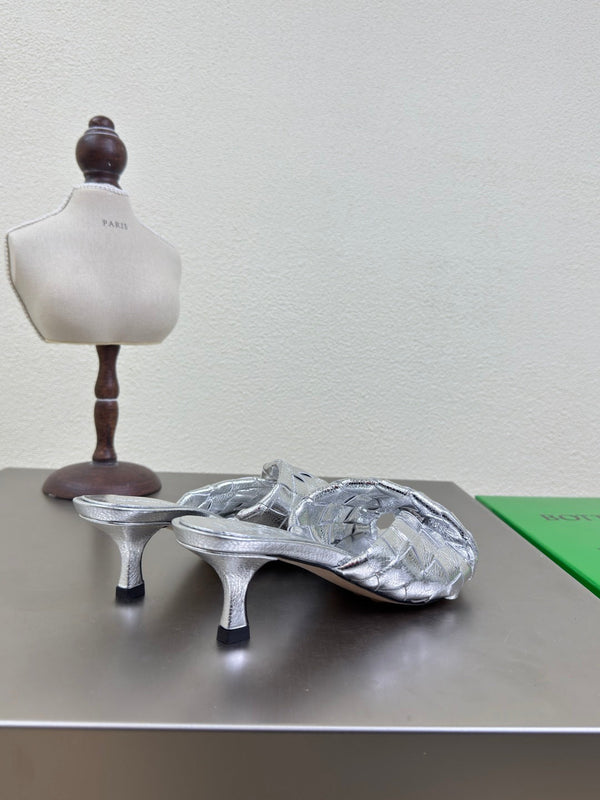 BV Blink Mule 5cm Silver Intrecciato Leather