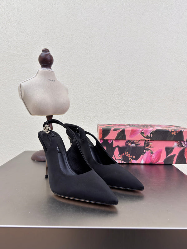DC Slingback Pumps Black Silk & Sheepskin 343141