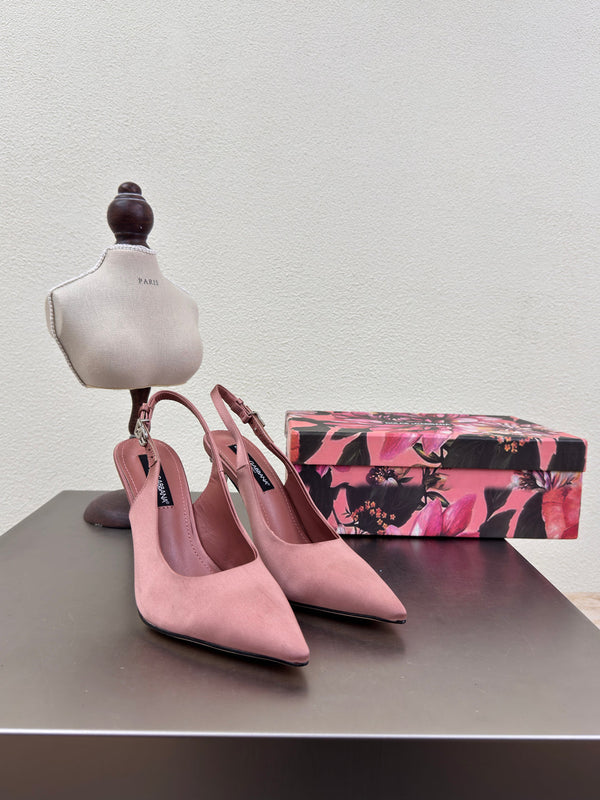 DC Slingback Pumps Pink Silk & Sheepskin 343142