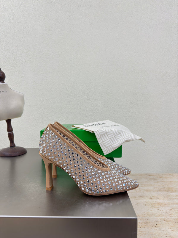 BV Rhinestones Sofia Pump 90mm Beige Mesh 428480