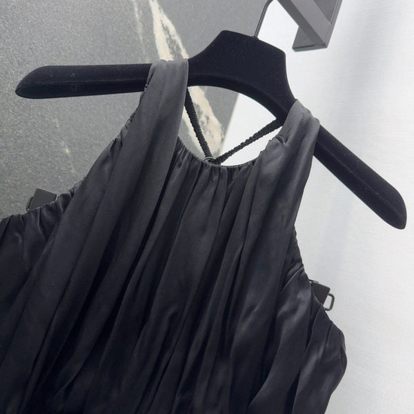 LV 25 Pleated Halter Dress Black Rayon