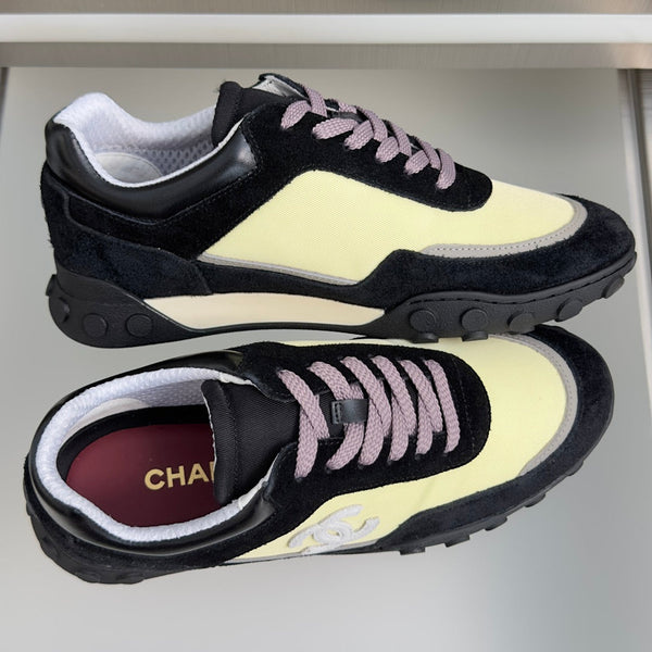 CC 26s Platform Casual Sneakers Black Yellow Suede Lambskin 962953