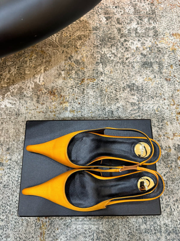 YSL Anne-Marie Slingback 8cm Orange Satin 637213